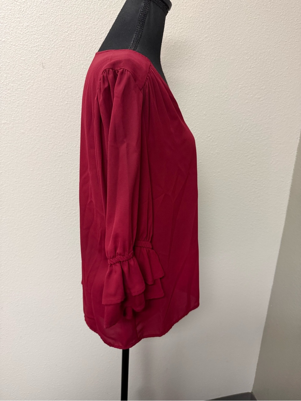 CeCe Burgundy Red Blouse Women’s Large 3/4 Sleeve Draped Neck Career Top - Picture 5 of 8
